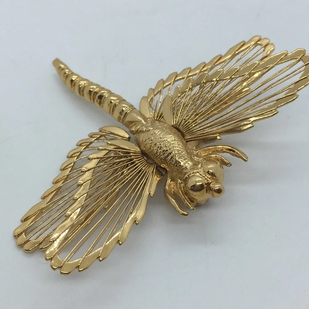 MONET Gold Tone Dragonfly Brooch Vintage